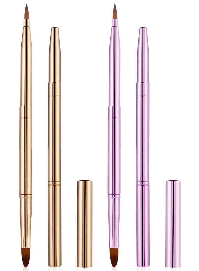 Larrel 2 Pcs Lip Brush for Lipstick, Double Ended Retractable Lipstick Brush with Cap Reusable Versatile Lip Applicator Wands for Lips Gloss, Eyeshadow Include Lid (Gold and Pink) - Image 1
